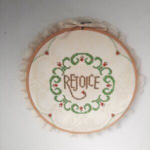 "Rejoice" Christmas Cross-Stitch Decor 9.5"